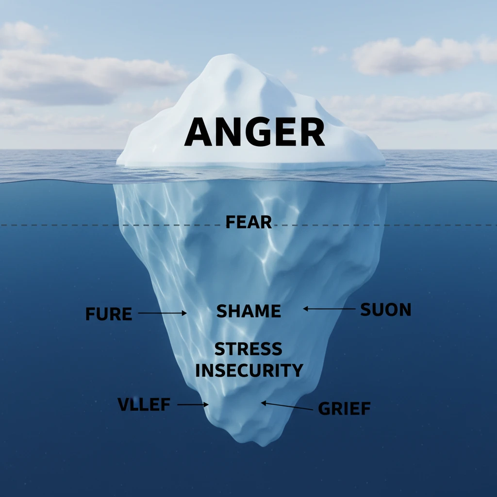 The Anger Iceberg theory illustrating underlying emotions