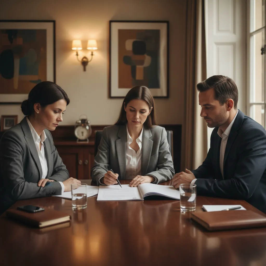 Parents reviewing a parenting agreement with a mediator