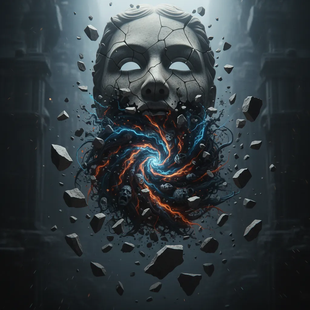 Illustration of a narcissist's mask crumbling