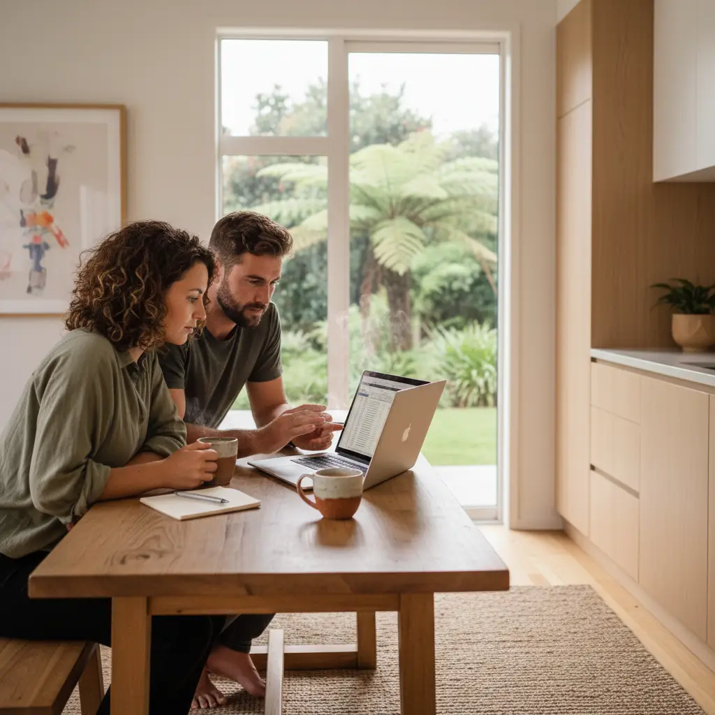 Couple discussing finances at a kitchen table