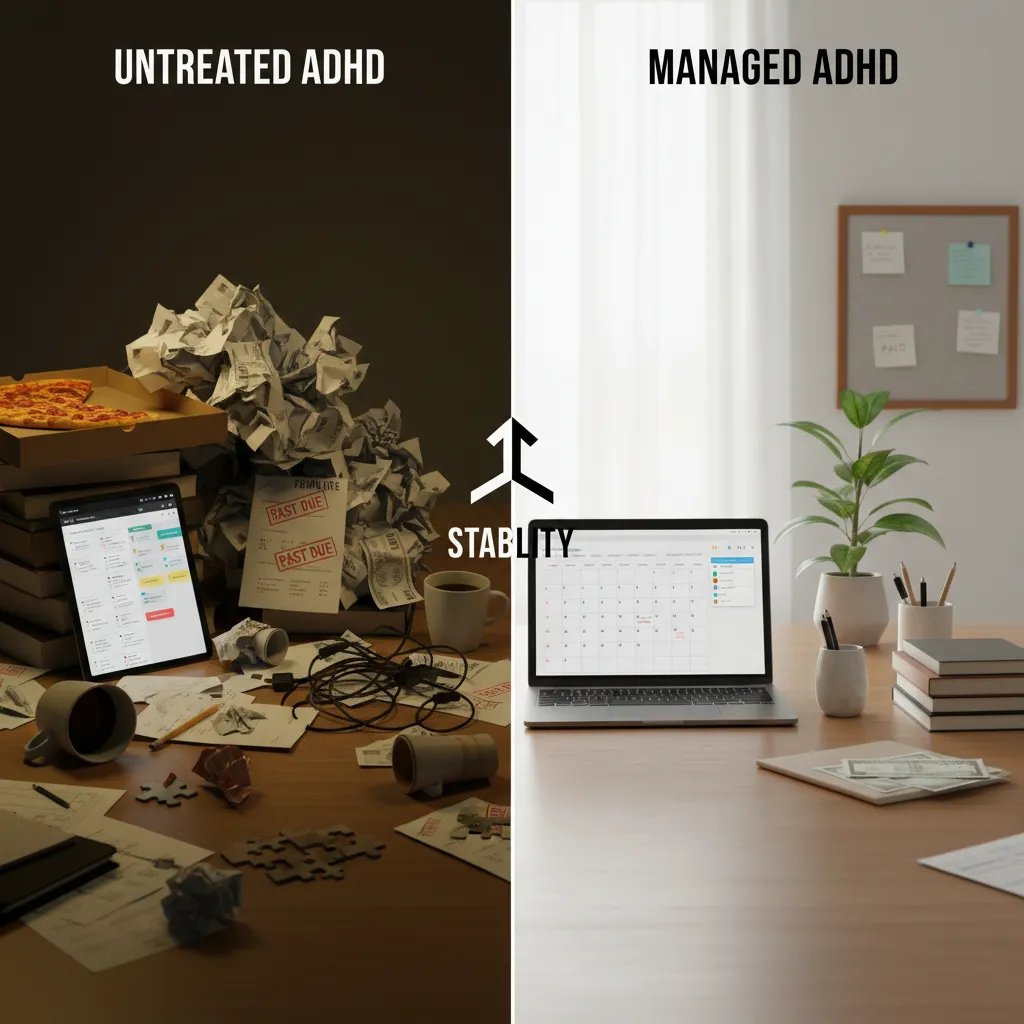 Visual representation of untreated vs treated ADHD environments