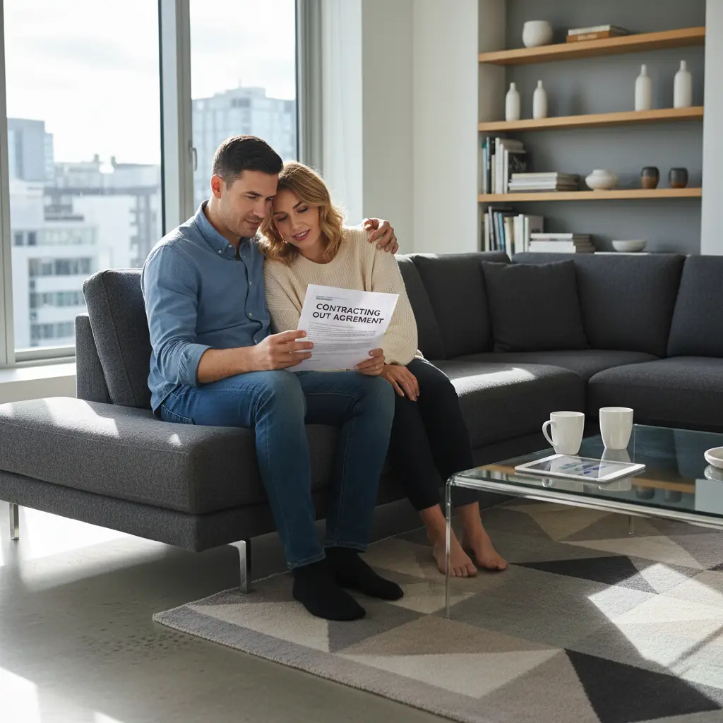Couple discussing relationship property agreement