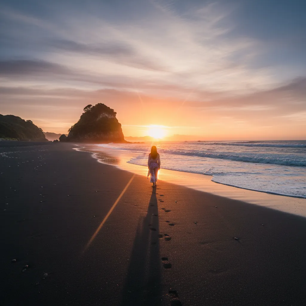 Person walking on NZ beach symbolizing moving on