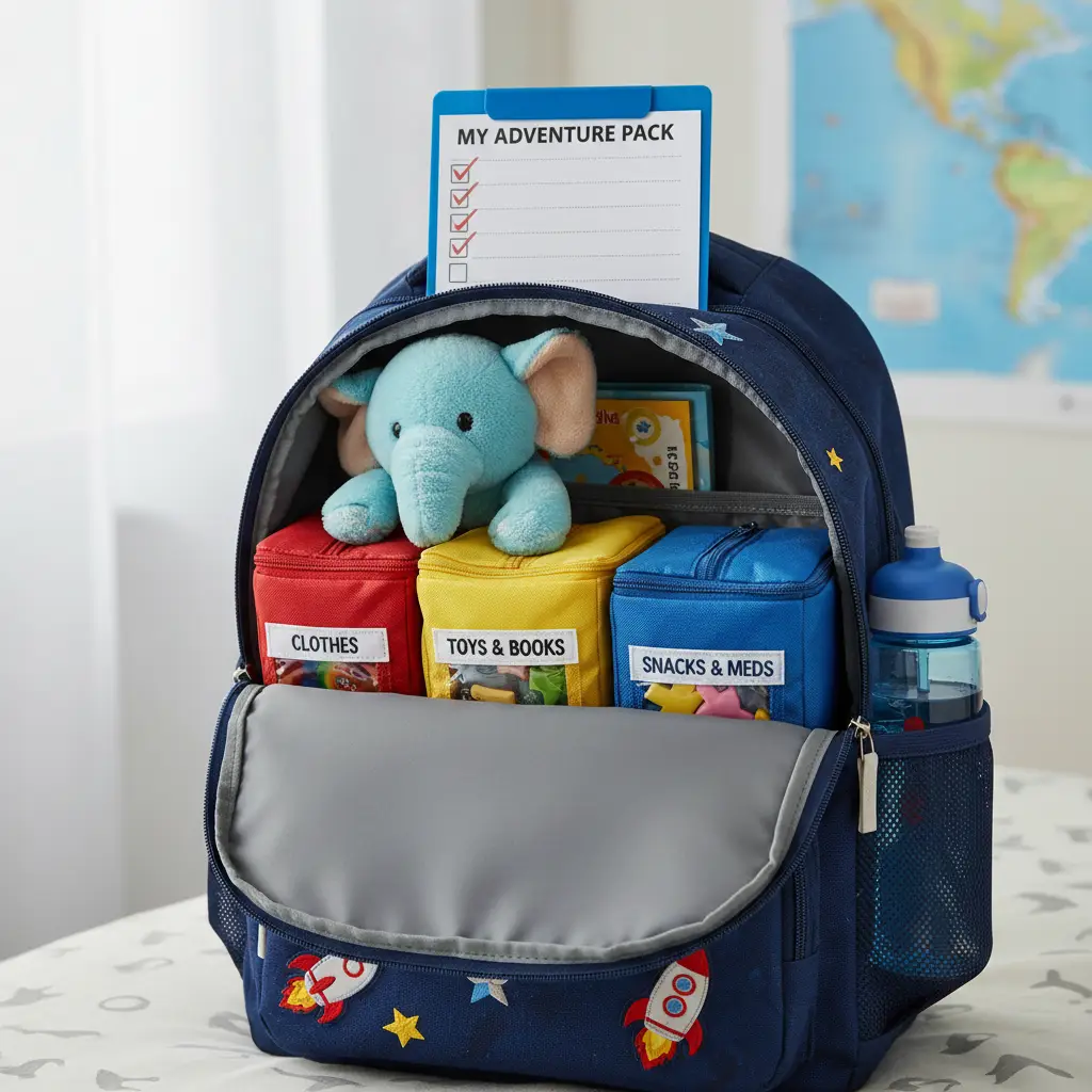 Organized backpack with checklist for ADHD child
