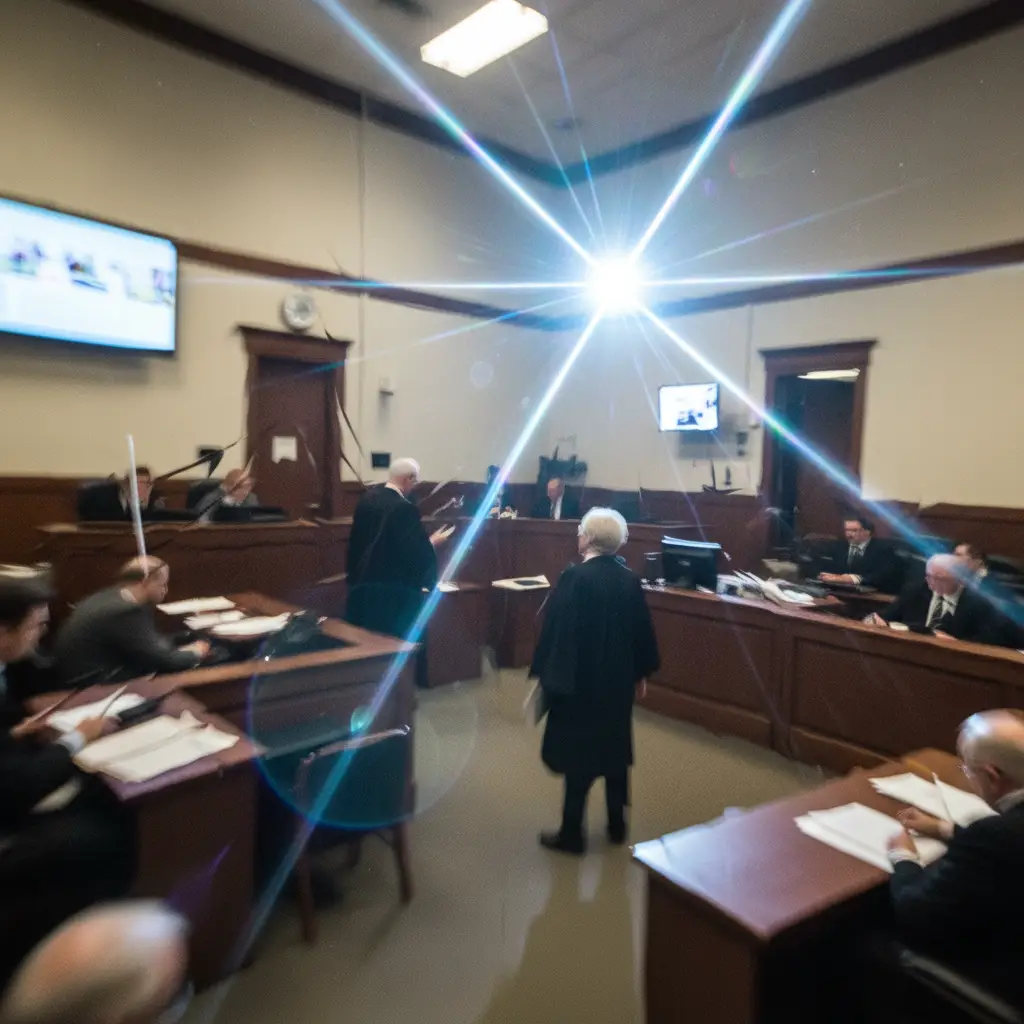 Abstract representation of sensory overload in a New Zealand courtroom setting