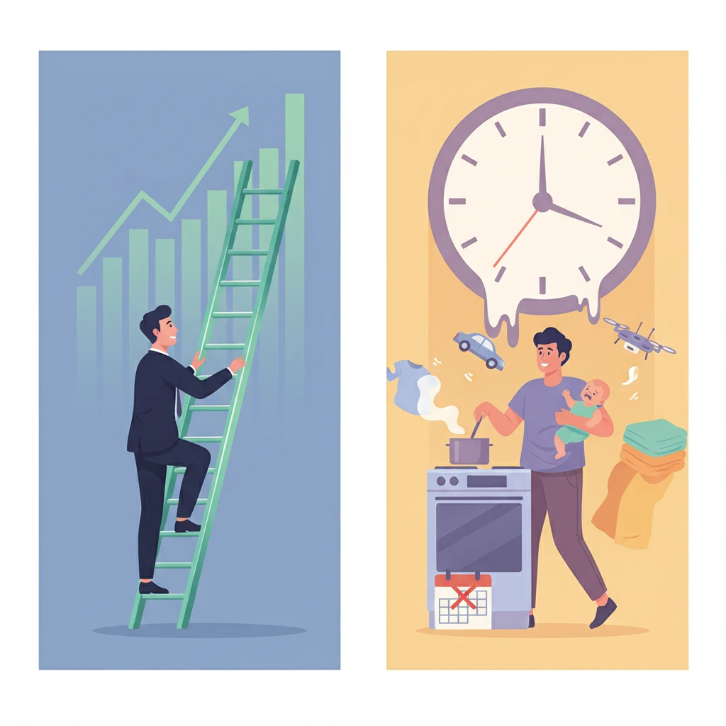 Visual representation of career progression versus domestic sacrifice