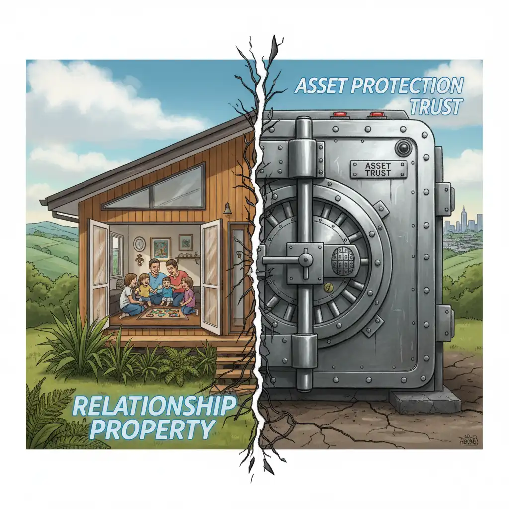 Illustration of a home divided by a trust structure