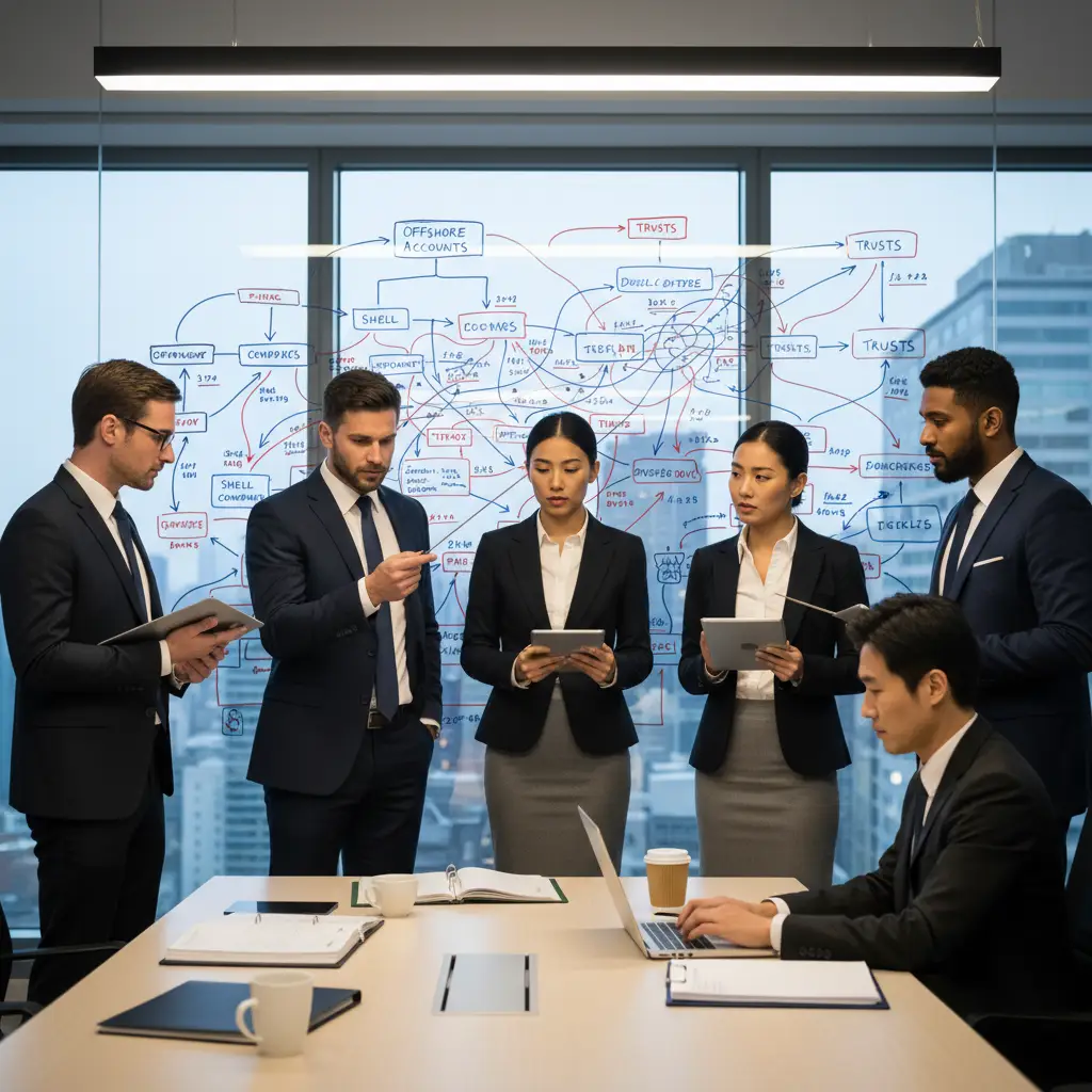 Forensic accounting team analyzing trust funds