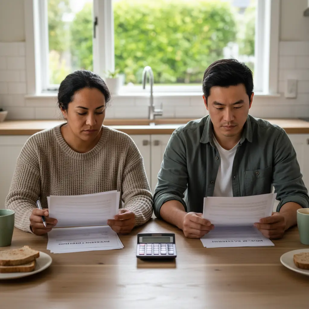 Couple reviewing separate finances in New Zealand
