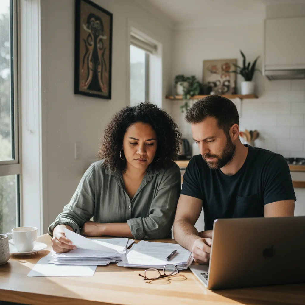 Couple reviewing relationship property documents