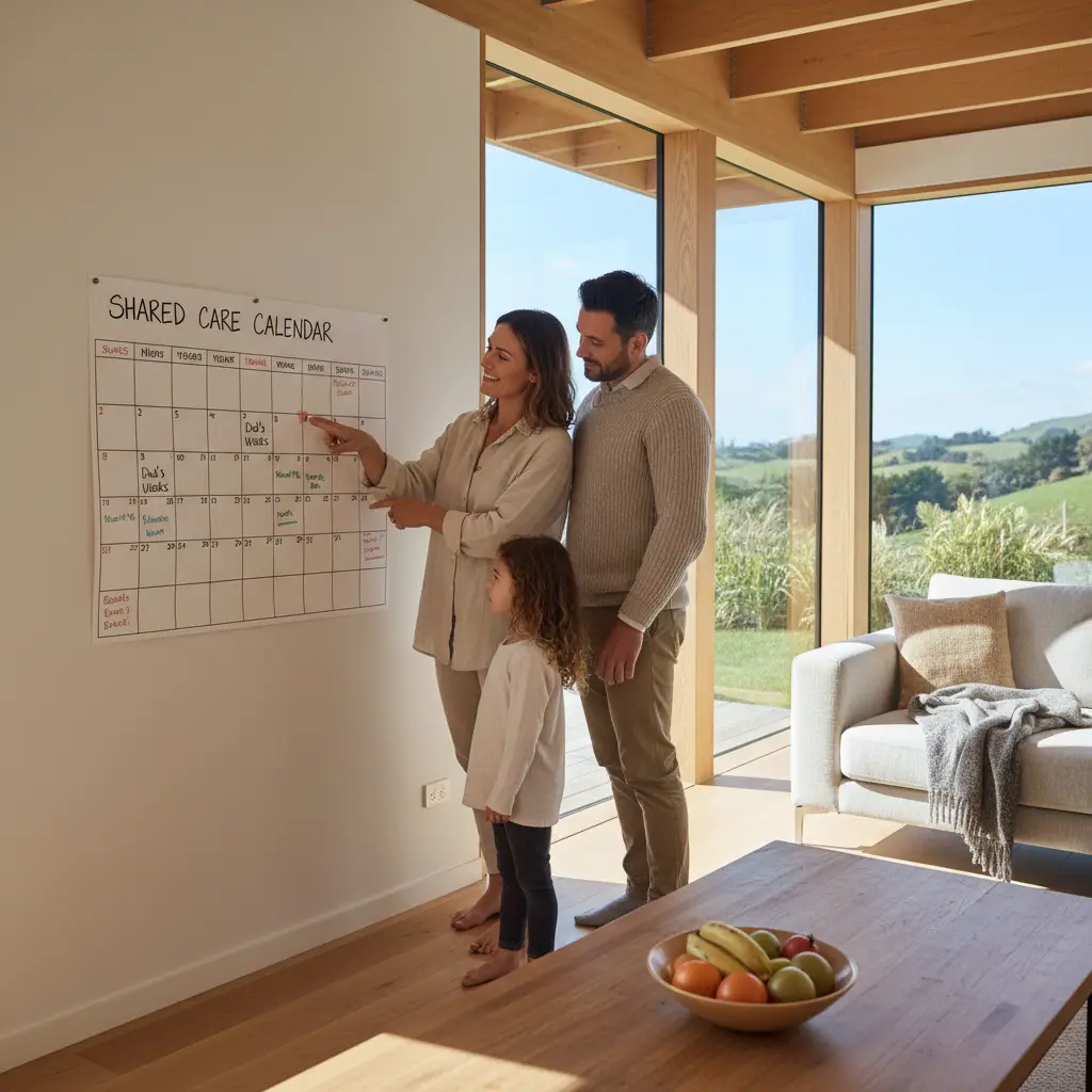 Parents discussing a parenting schedule in New Zealand