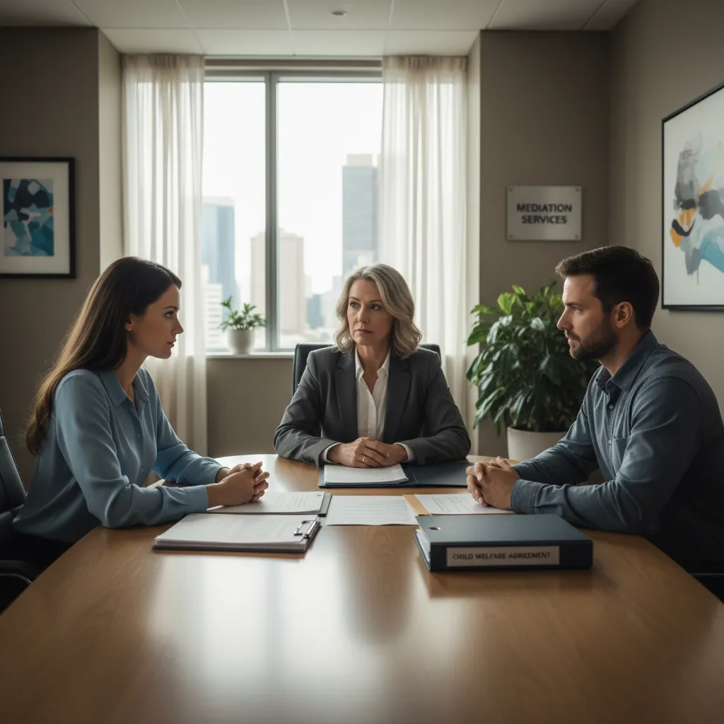 Parents engaging in family dispute resolution with a mediator