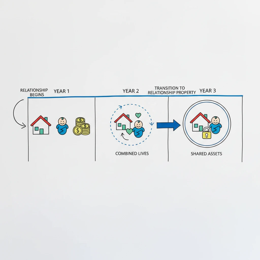 Timeline of the 3-year rule in NZ de facto relationships