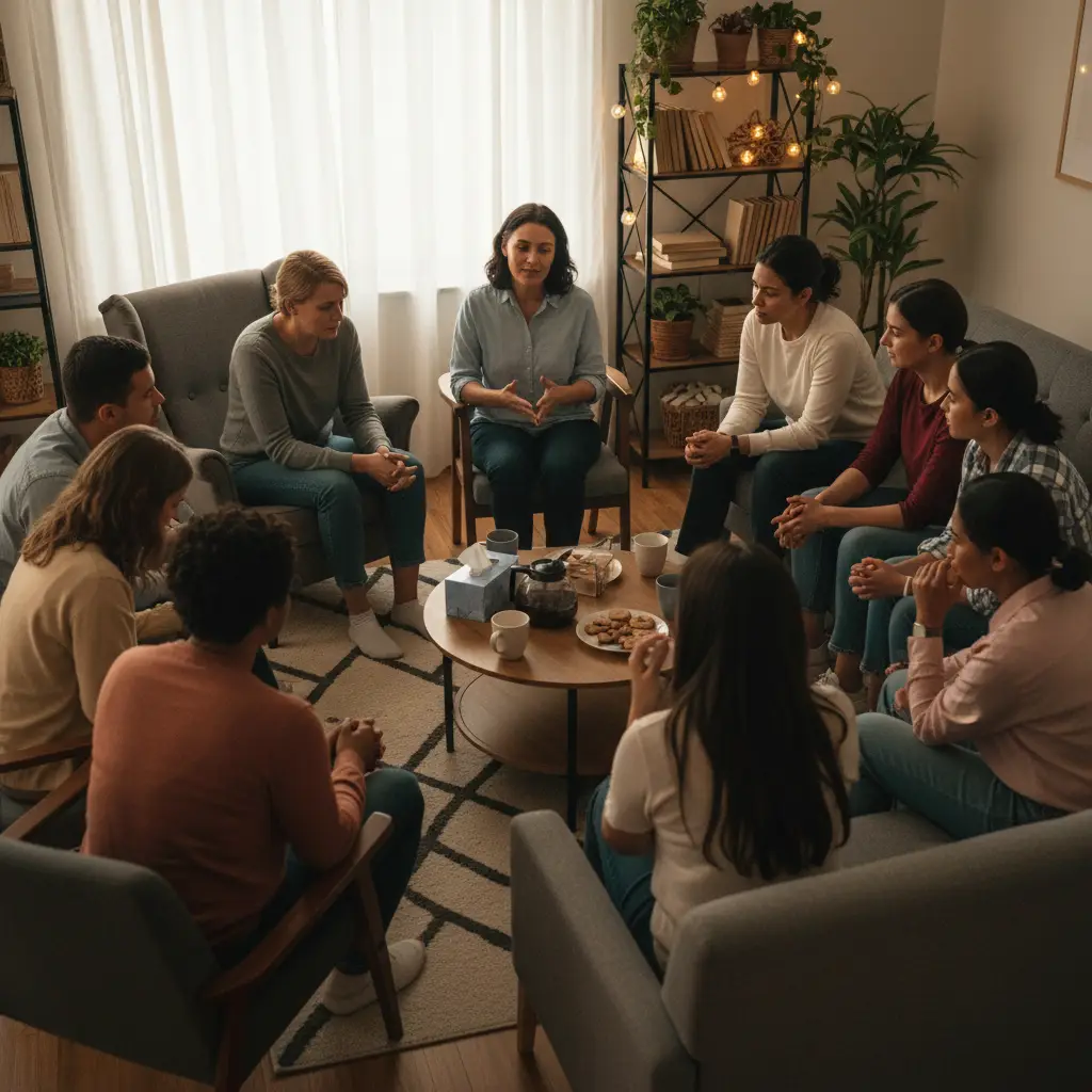 People in a support group discussion