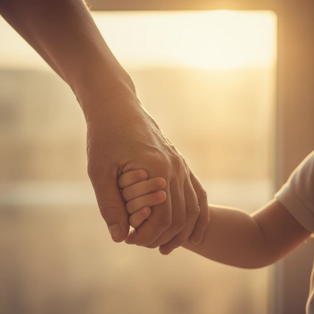 Grandparent holding child's hand
