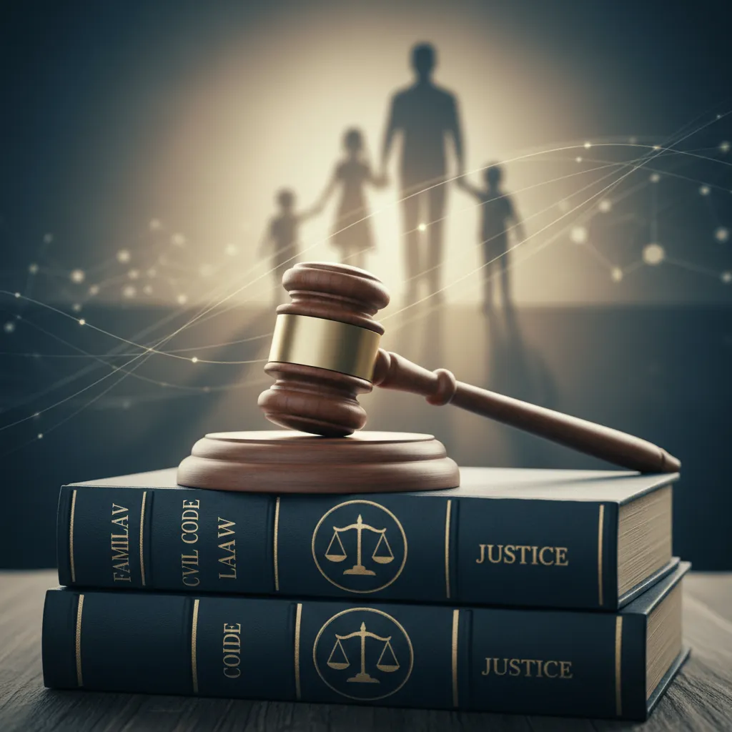 Legal gavel and family silhouettes