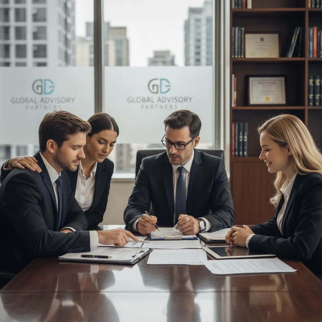 Couple consulting legal and financial experts during separation
