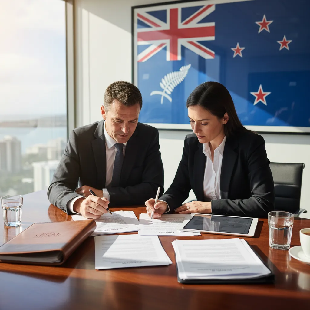 Individuals reviewing legal documents for dissolution of marriage in NZ