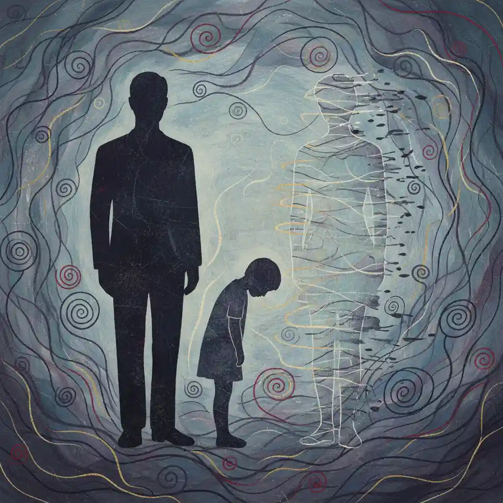 Abstract illustration showing the emotional impact of financial strain on a family