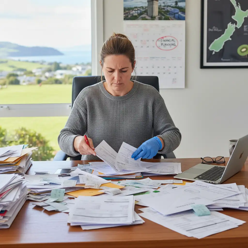 Person reviewing financial documents after separation