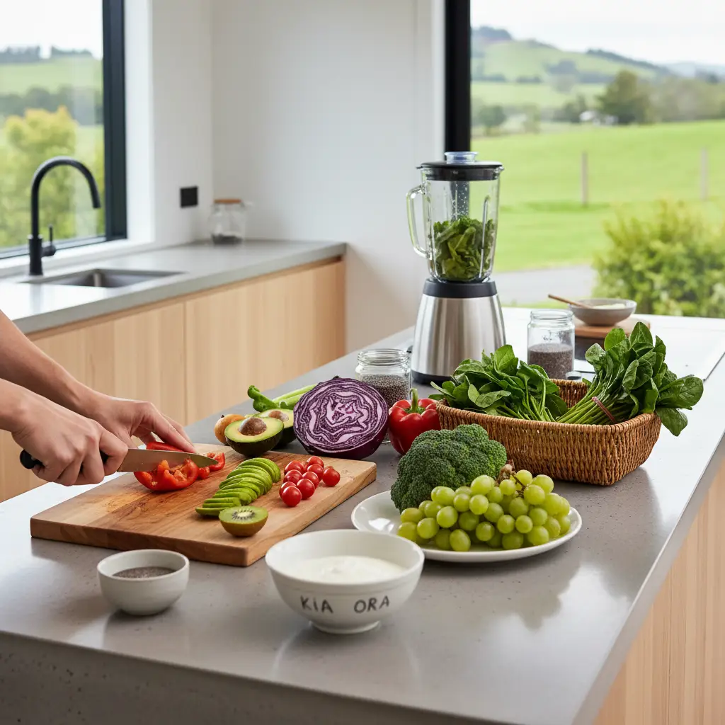Healthy meal preparation with fresh New Zealand produce