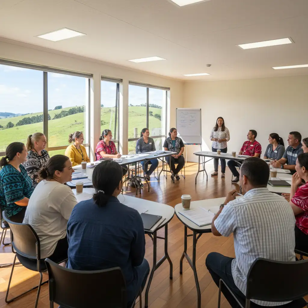 Parents attending a co-parenting workshop in New Zealand