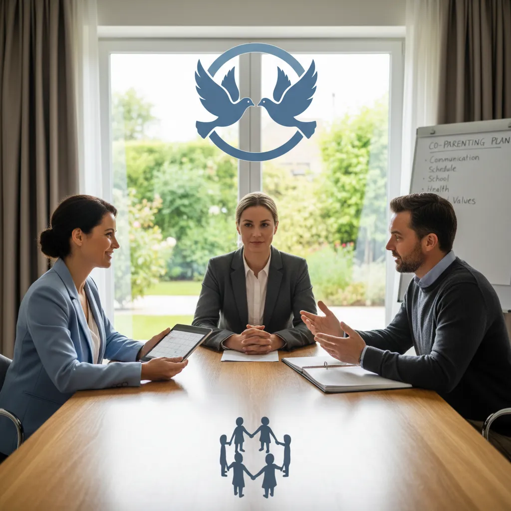 Parents discussing co-parenting with mediator