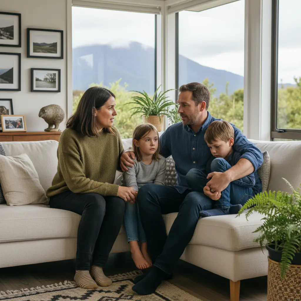 Parents having a serious conversation with children about separation