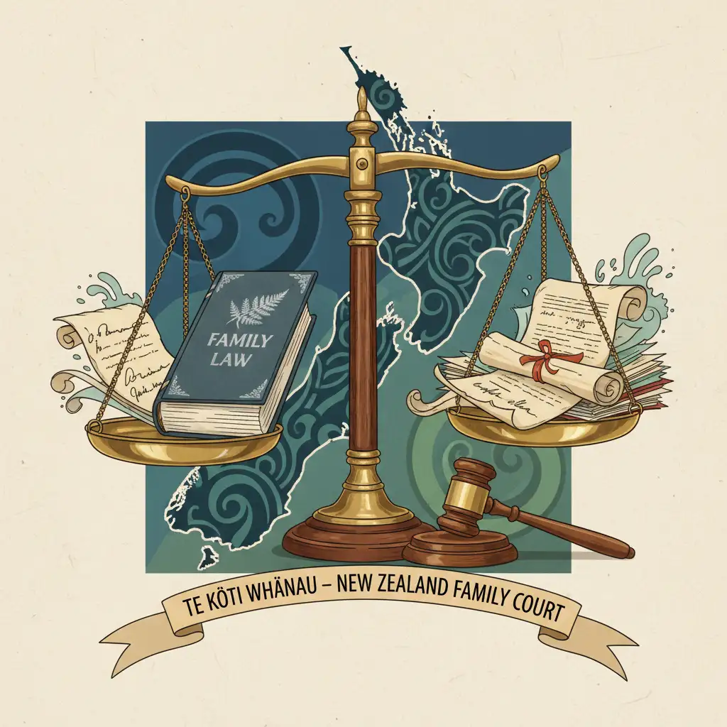 New Zealand Family Law documents and scales of justice