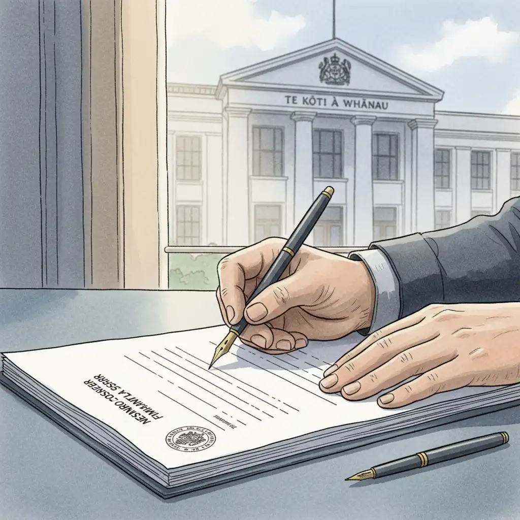 Person filling out a Protection Order application form in New Zealand