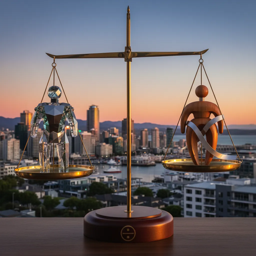 A scale balancing two figures, symbolising fair property division in NZ