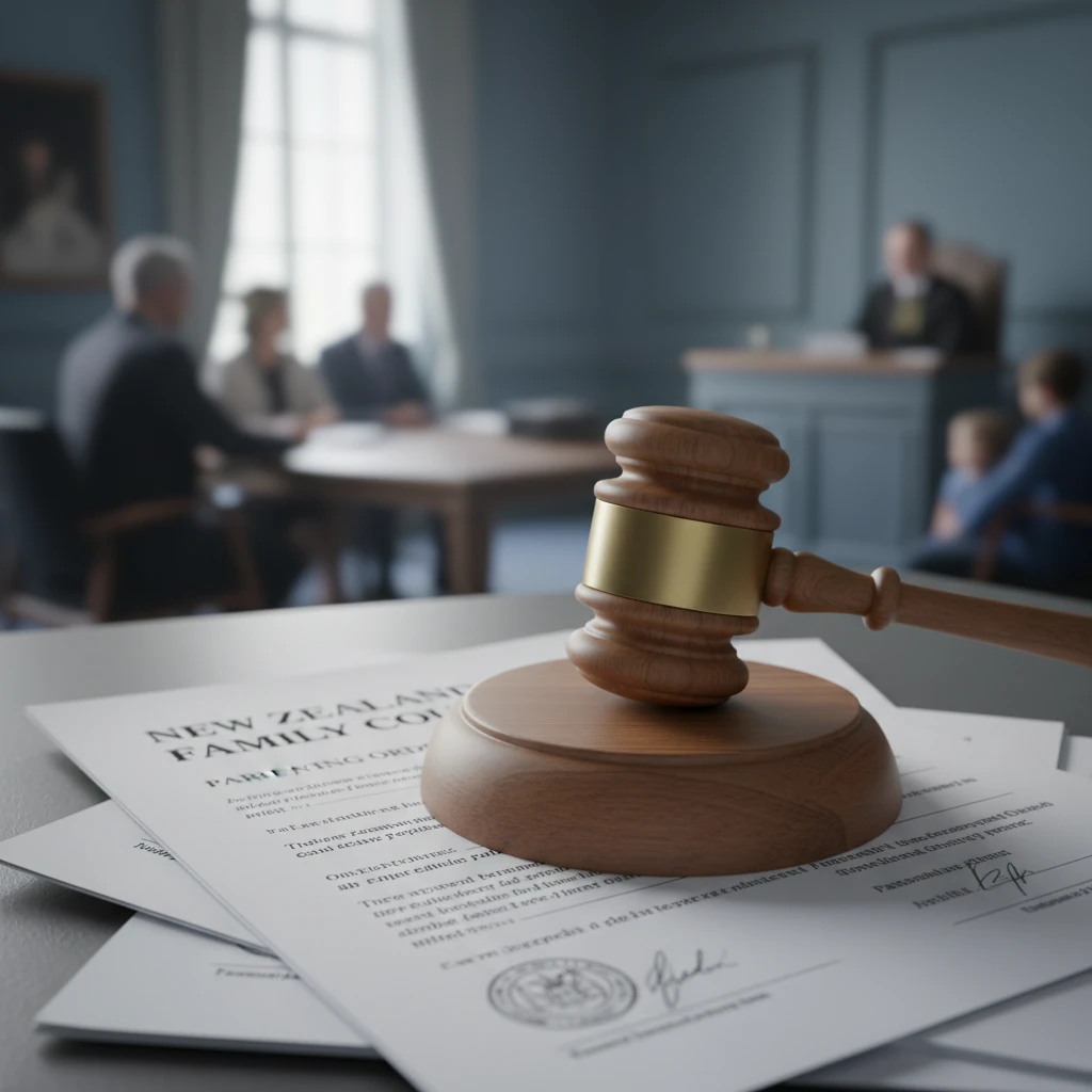 Gavel on legal documents representing parenting orders