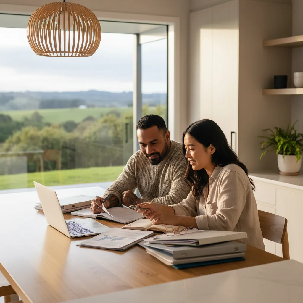 Couple organizing immigration documents for New Zealand visa