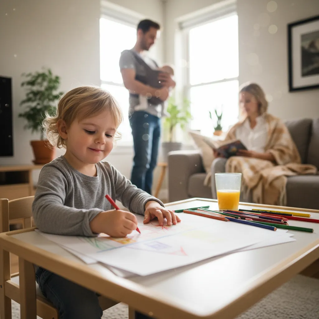 Child playing peacefully amidst family changes