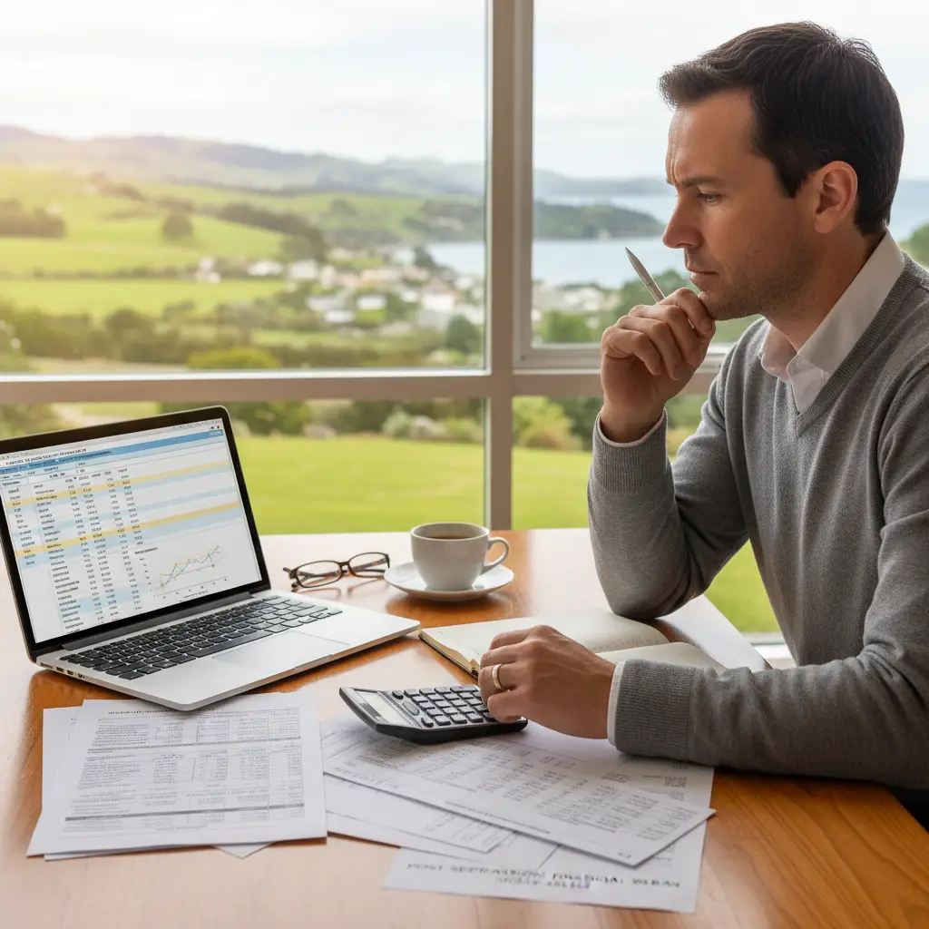 Individual reviewing financial documents for post-separation planning in NZ