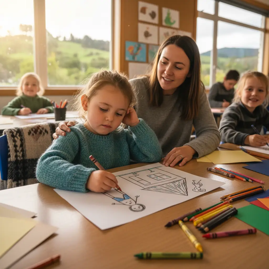 Child drawing their family, coping with divorce in New Zealand