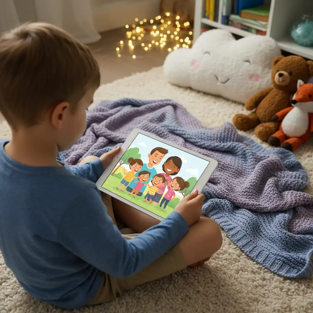 Child engaging with digital resources for emotional support