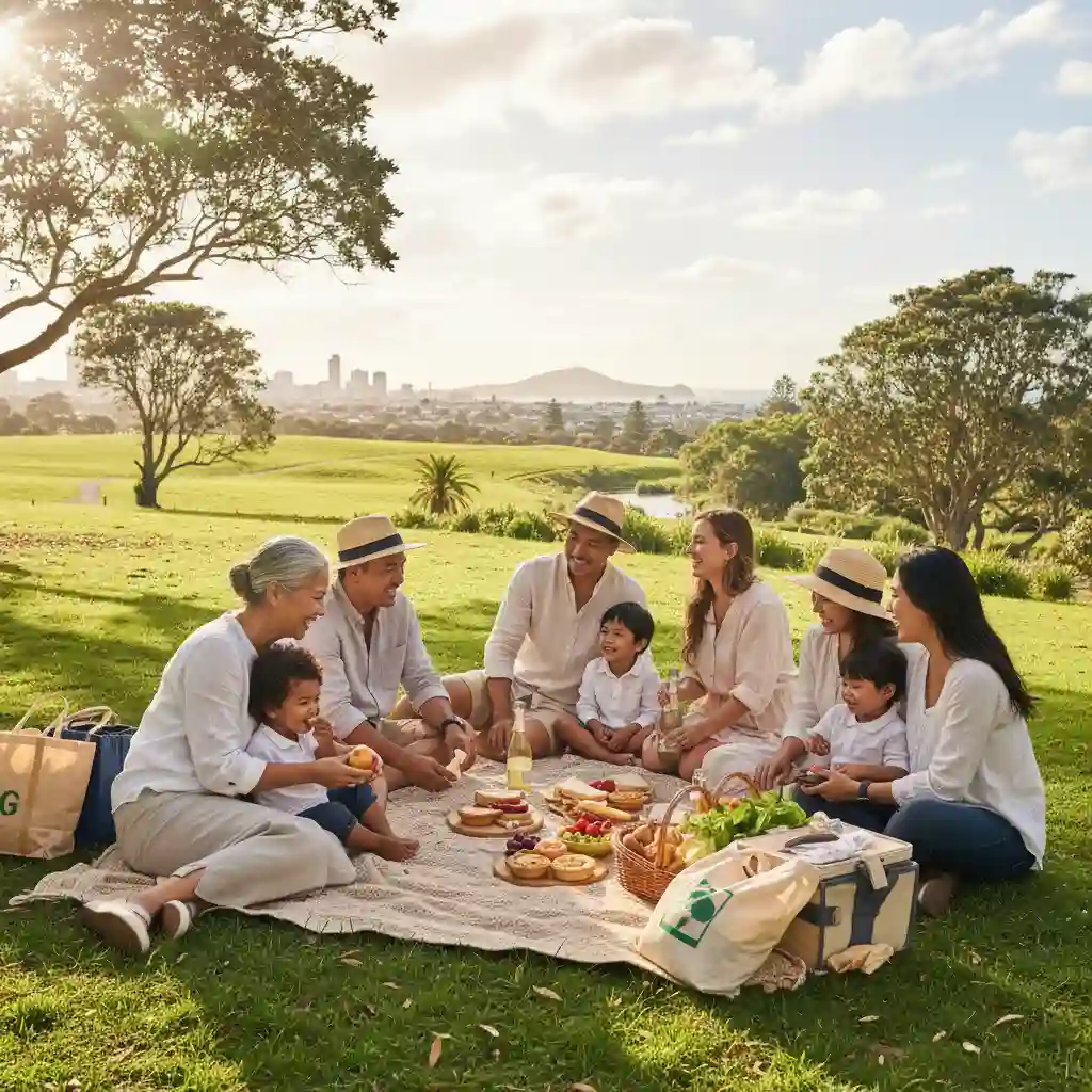 Diverse New Zealand family picnic