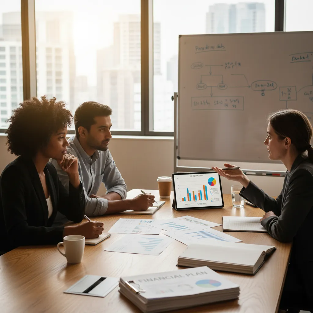 Couple discussing financial planning with a relationship counsellor
