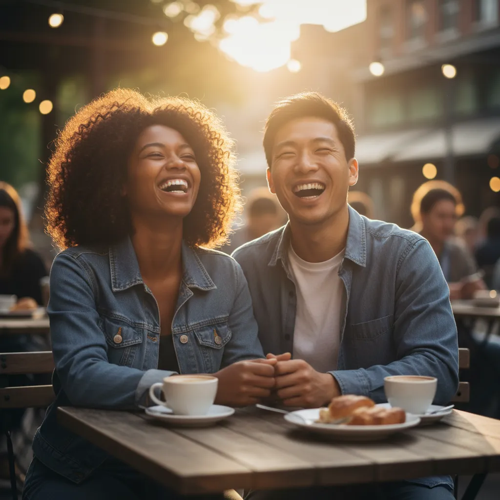 Couple laughing together during the attraction stage of dating