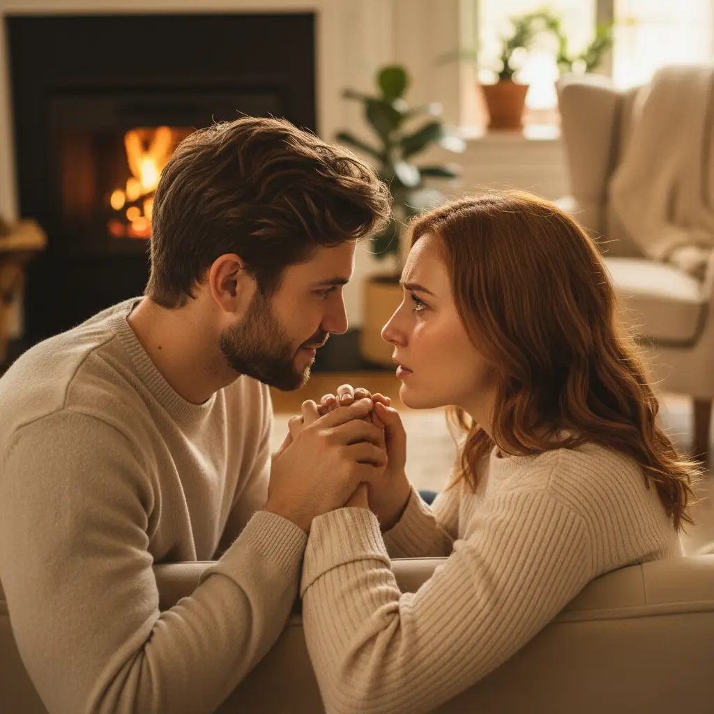 Couple engaging in deep emotional conversation