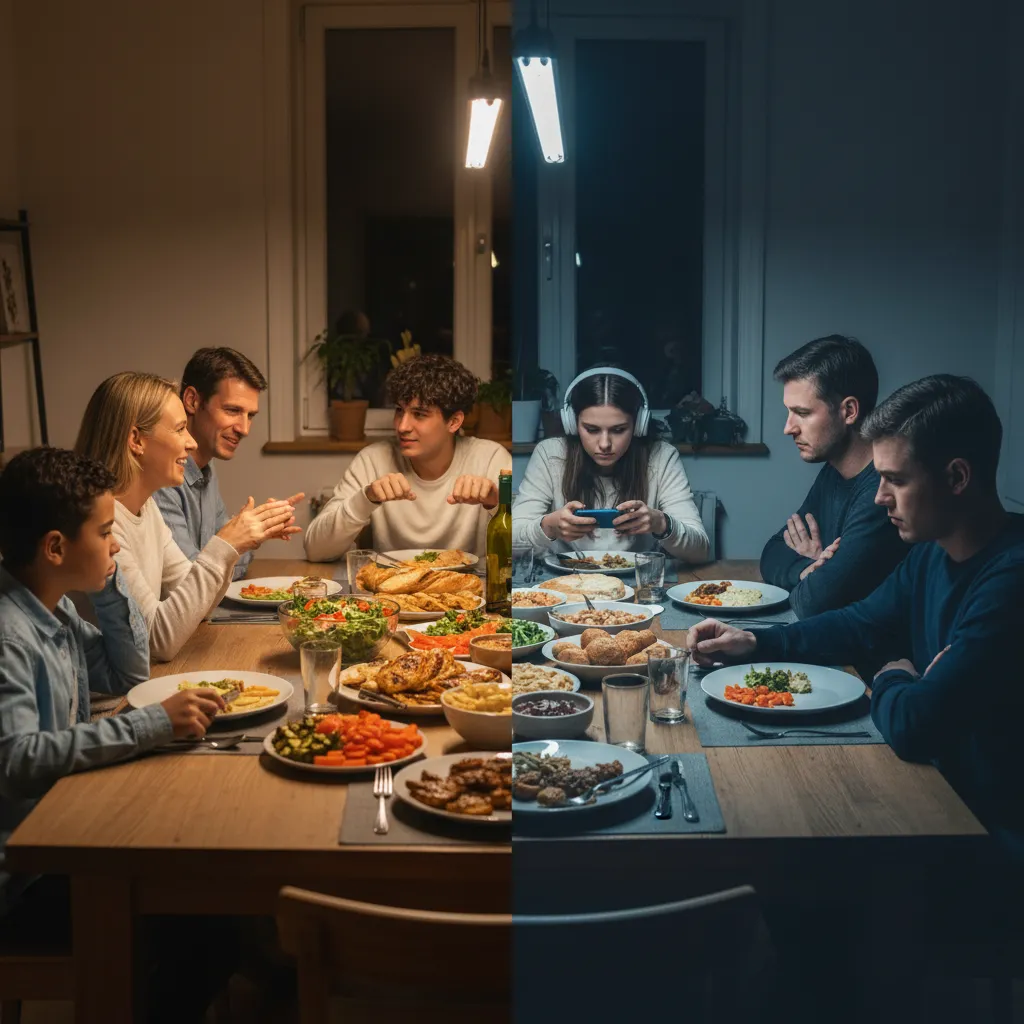 Visual comparison of healthy versus dysfunctional family interactions