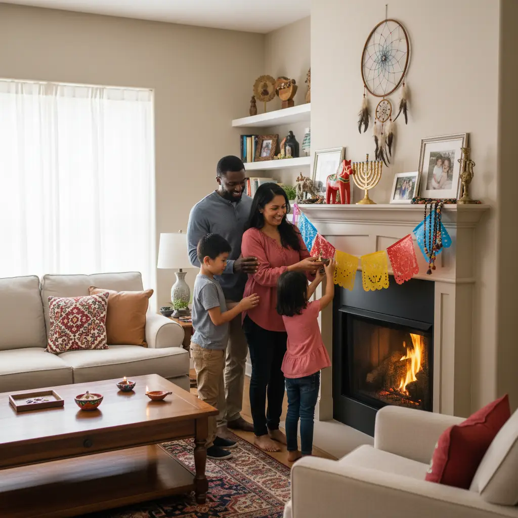 Blended family merging different holiday traditions