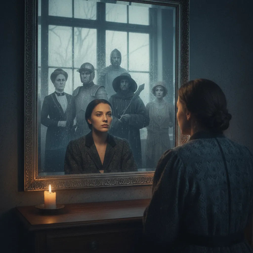 Person looking in mirror seeing ancestors