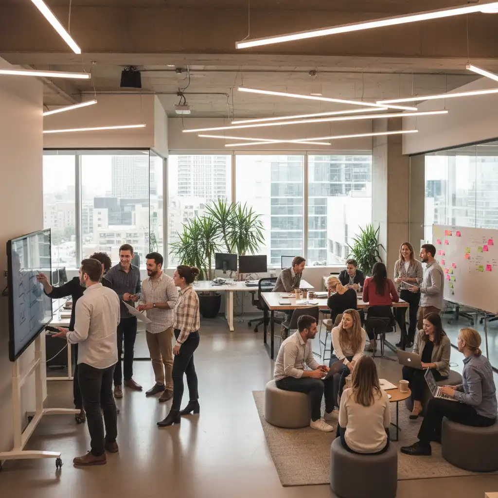 Office environment depicting social clusters