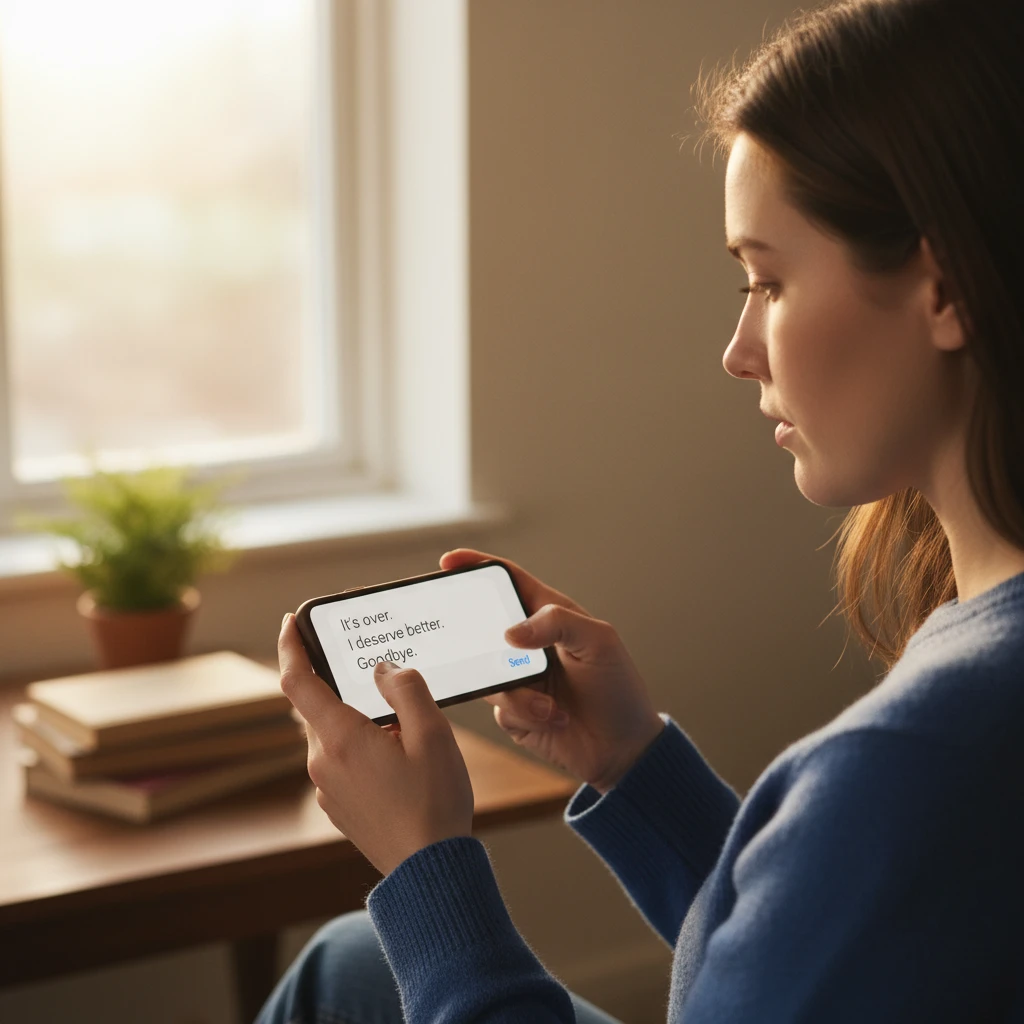 Person sending a text message to end a friendship