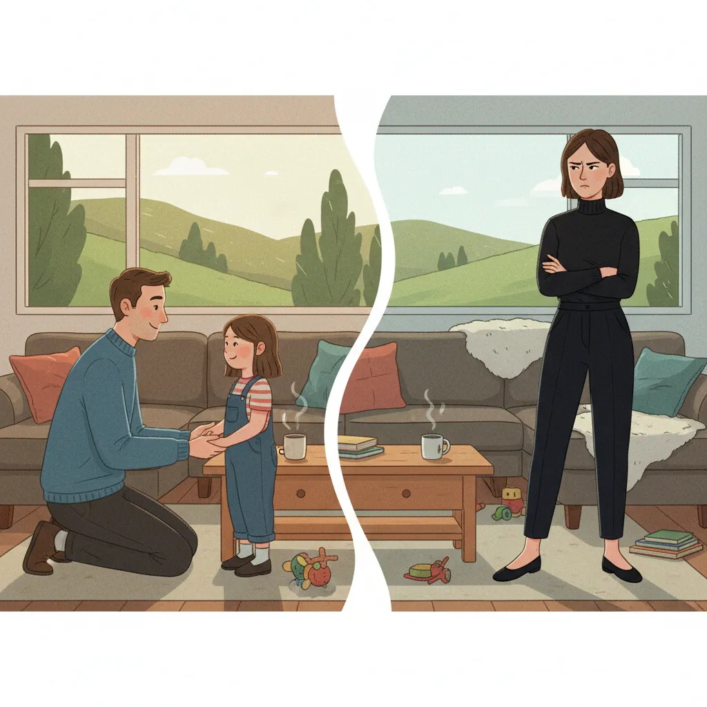 Illustration of coparenting different styles in a home setting