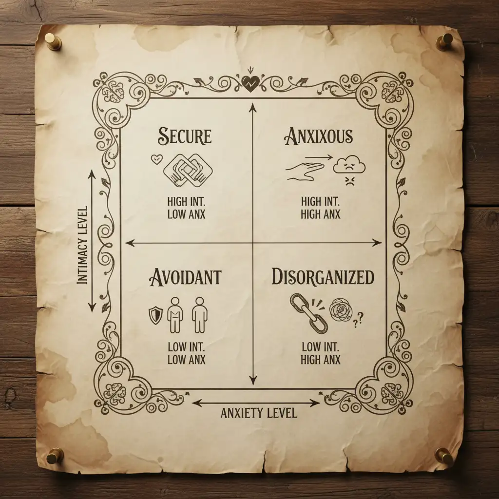 Diagram of the four attachment styles quadrants