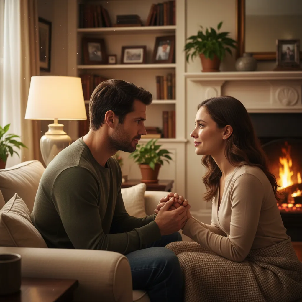 Couple engaging in active listening with intense eye contact
