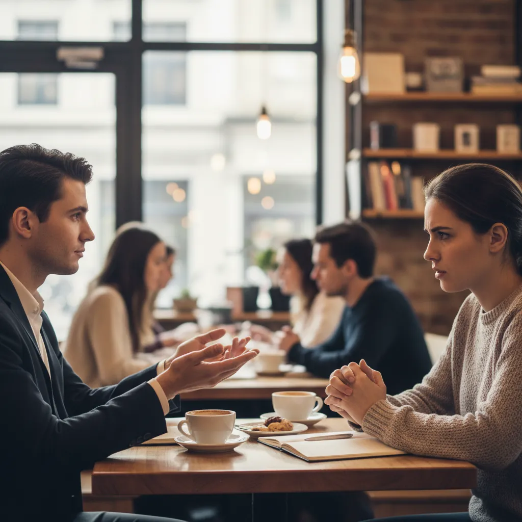 Two people having a constructive conversation about boundaries